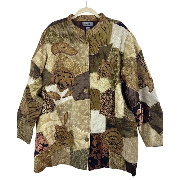 NWT Indigo Moon Women's Patchwork Quilted Tapestry Leopard Gold Fall Jacket 3X - Picture 1 of 7